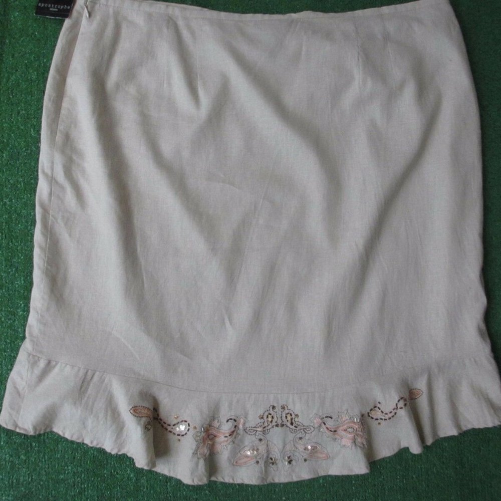 Skirt PLUS WOMAN 24W 3X Skirt PLUS BEIGE EMBROIDERY BIDS FRIL